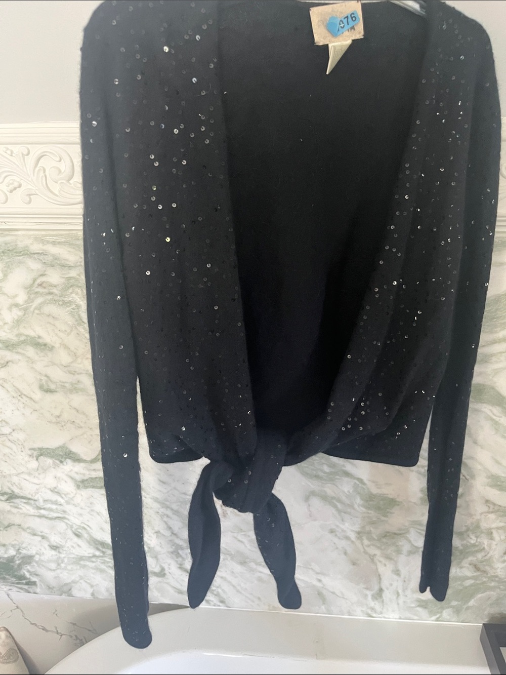 YaYa Aflalo Black Sequin Tie-Front Cardigan